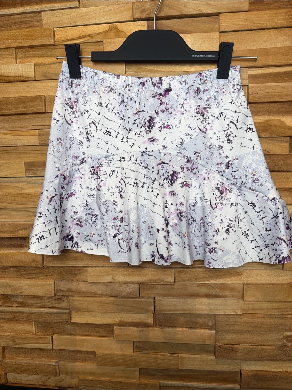 Denise Cornwall Skort Floral Ruffle Hem Mini Skirt in White and Purple